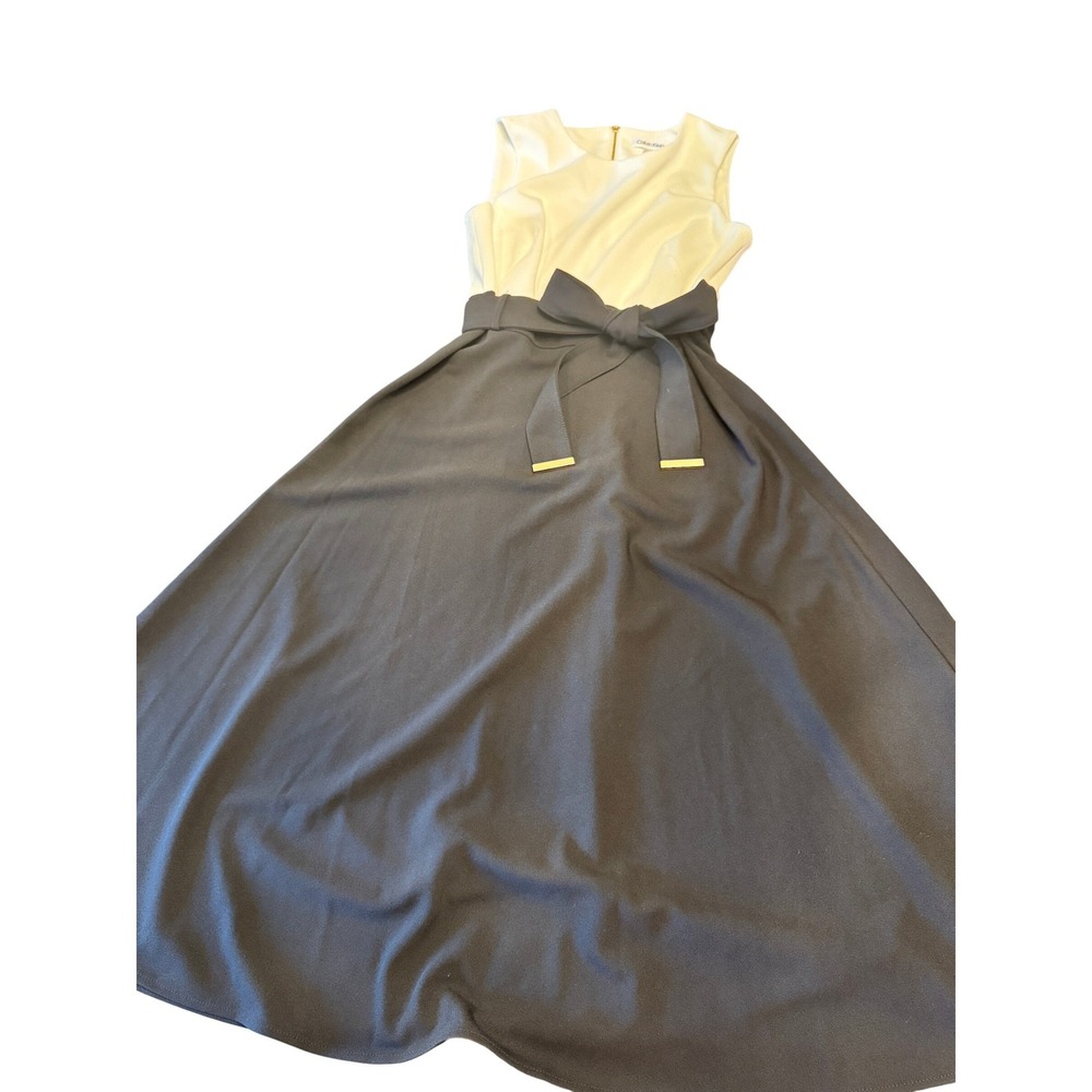 Calvin Klein Sleeveless Black and White Belted A-Line Dress NWOT Size‎ 6